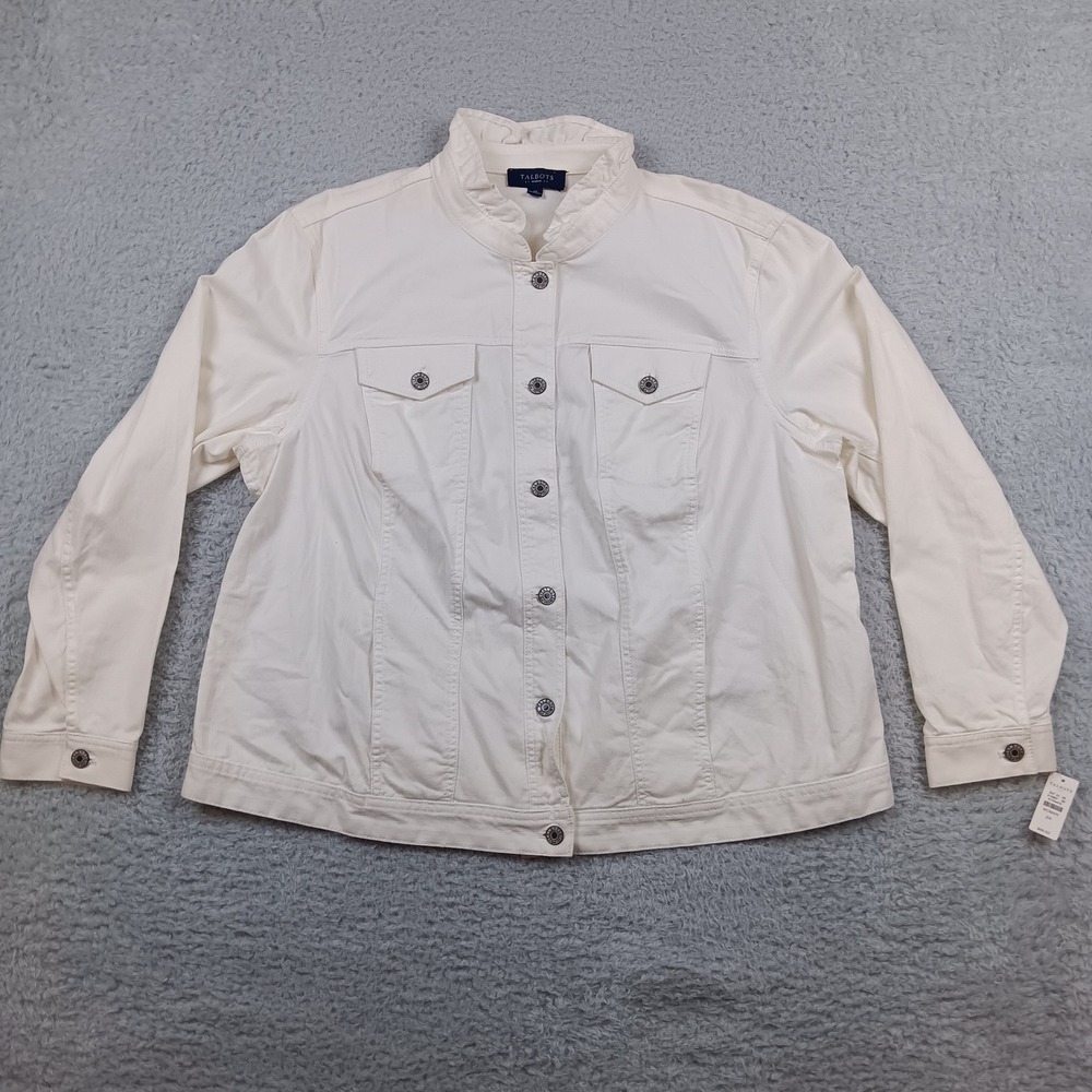 Talbots Jacket Denim Woman 2X White Ruffle Collar Stretch 315967 80